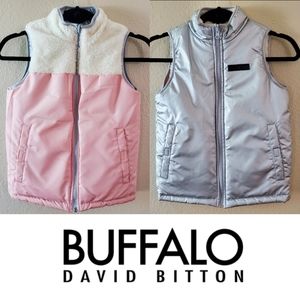 Buffalo David Bitton Reversible Sherpa Puffer Vest Pink Metallic Silver Girl (S)